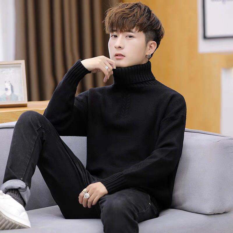 Warm Turtleneck Sweater Men Solid Knitted Mens Sweaters Casual Male Double Collar Slim Pullovers