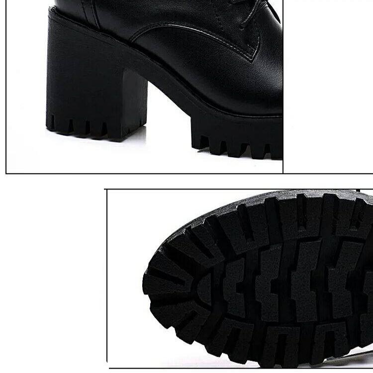 Martin Boots Women Platform Shoes Lace Up Pu Leater Shoes Women Chunky Heels Shoes Woman
