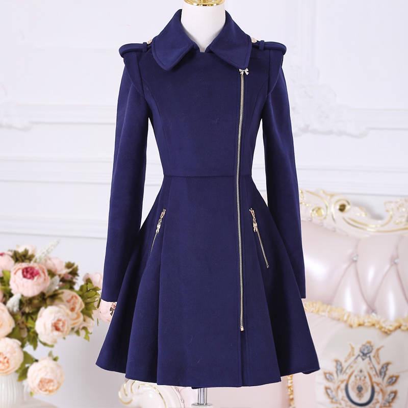 Zipper Long-sleeved Woolen Coat Female Outwear Wool Overcoat Long Slim Jacket Winter Women's Coat