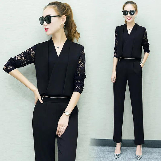 Chiffon Shirt + Foot Pants Casual Small Fragrance Ladies Professional Suit Women's Two-piece Casual and Comfortable