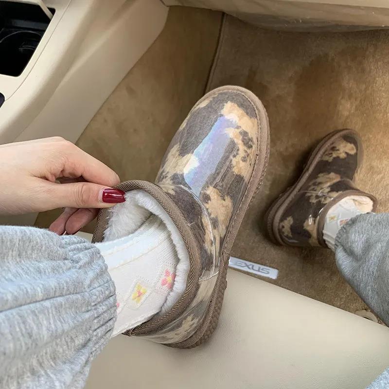 Snow Boots Women's Autumn and Winter All-match Plus Velvet Warm Flat-bottomed Warm Cotton Shoes A Pedal Cotton Boots