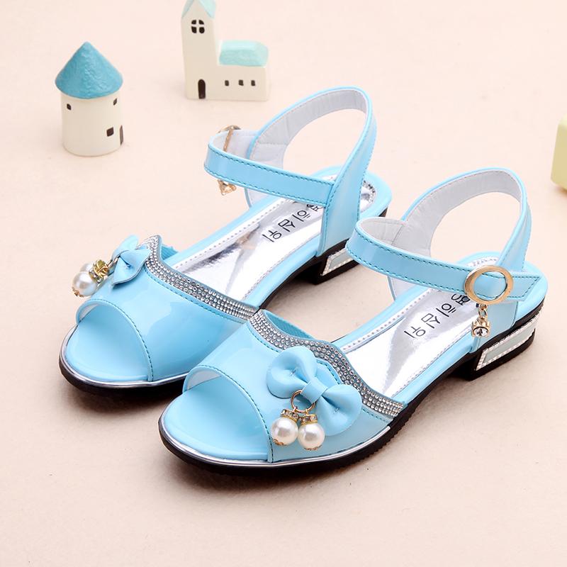 Girls' Sandals Summer Korean Version   High-heeled Children's Beach Shoes  Big children  Little Girls Soft-soled Princess Shoes