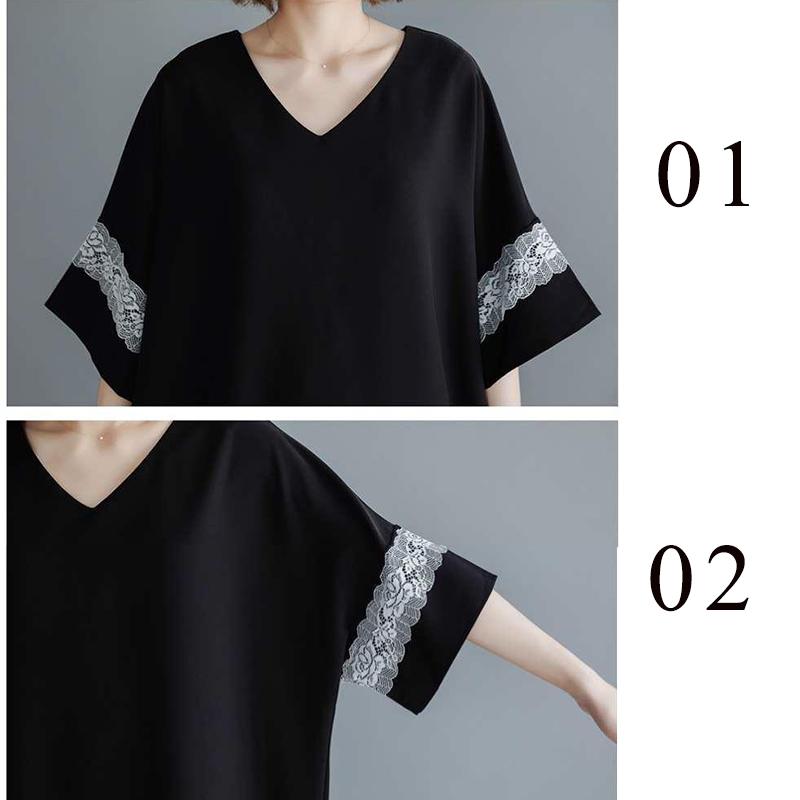 WTEMPO Women's Summer Dress Black Lace Large Size XL-XXXXL Loose Long V-neck Irregular