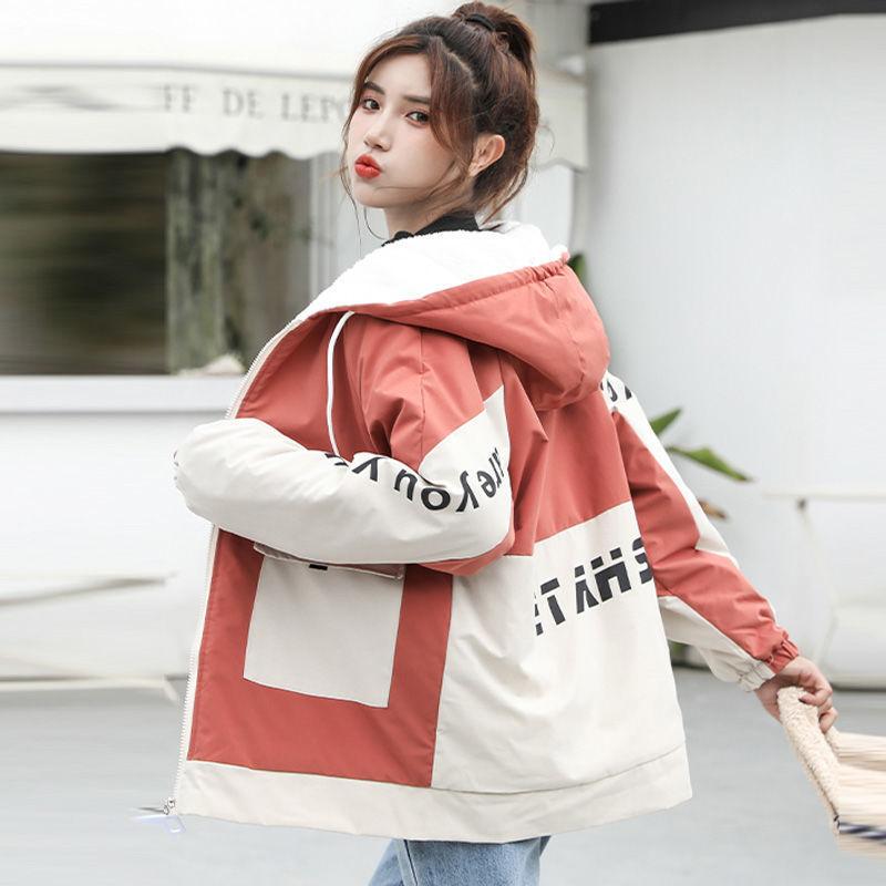 Winter Plush Thick Cotton-padded Jacket Women's Loose Zipper Cardigan Hooded Cotton-padded Jacket All-match Warm Top