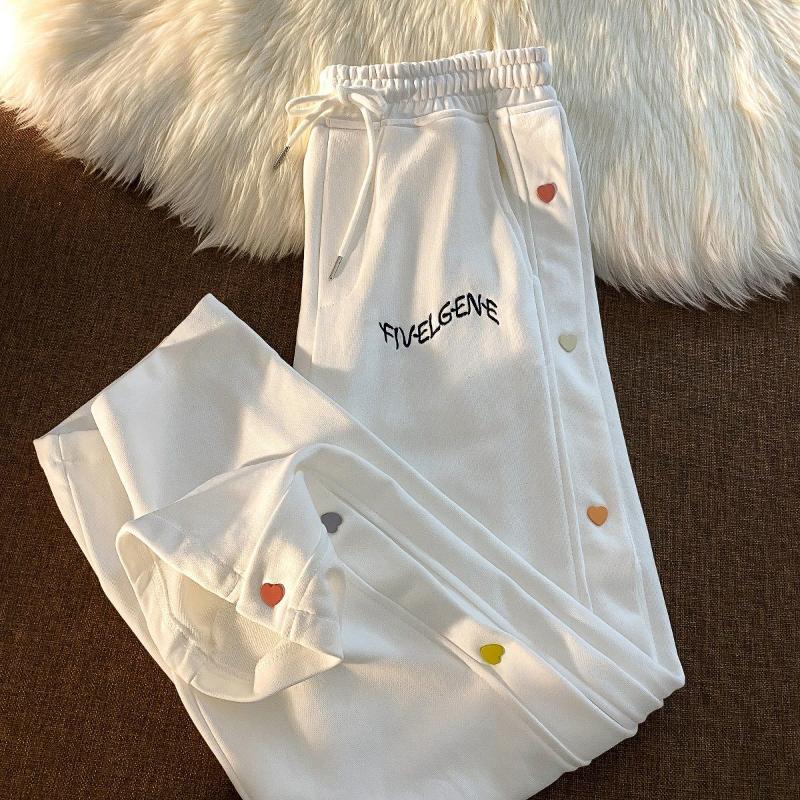 Love Breasted High-waist Sports Casual Straight-leg Pants Female Summer Thin Section Was Thin Loose Wild Guard Pants Female Ins Tide
