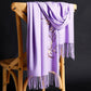 Winter Solid Color Imitation Cashmere Embroidered Scarf Mid-length Ladies Ethnic Style Tassel Shawl Warm Scarf Fabric Soft