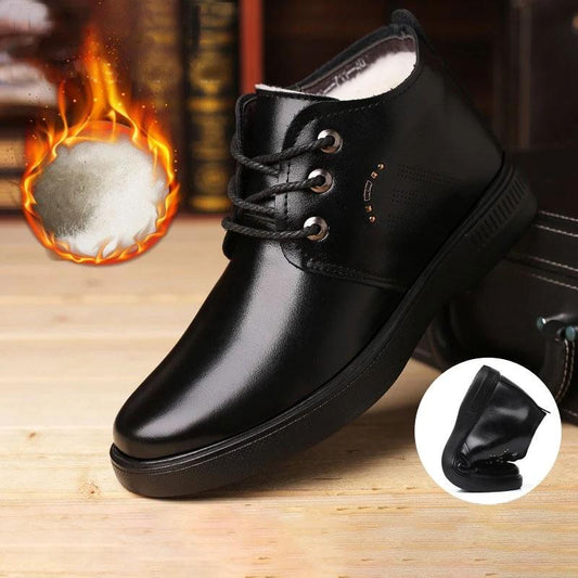 Men's Cowhide Cotton Shoes Woolen Leather Thick Warm Shoes Winter Plus Velvet Snow Boots Middle-aged and Elderly Leather Shoes Outdoor Shoes