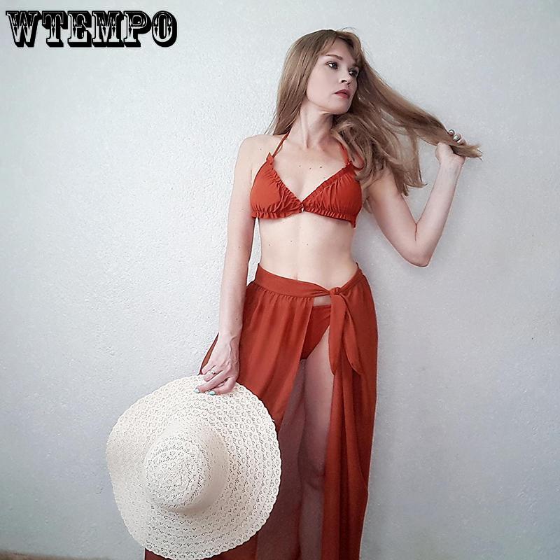 3pcs Swimwear Sexy Swimwear Beach Dress Bikini Set High Waist Swimsuit Women Bathing Suit Push Up Biqiuni