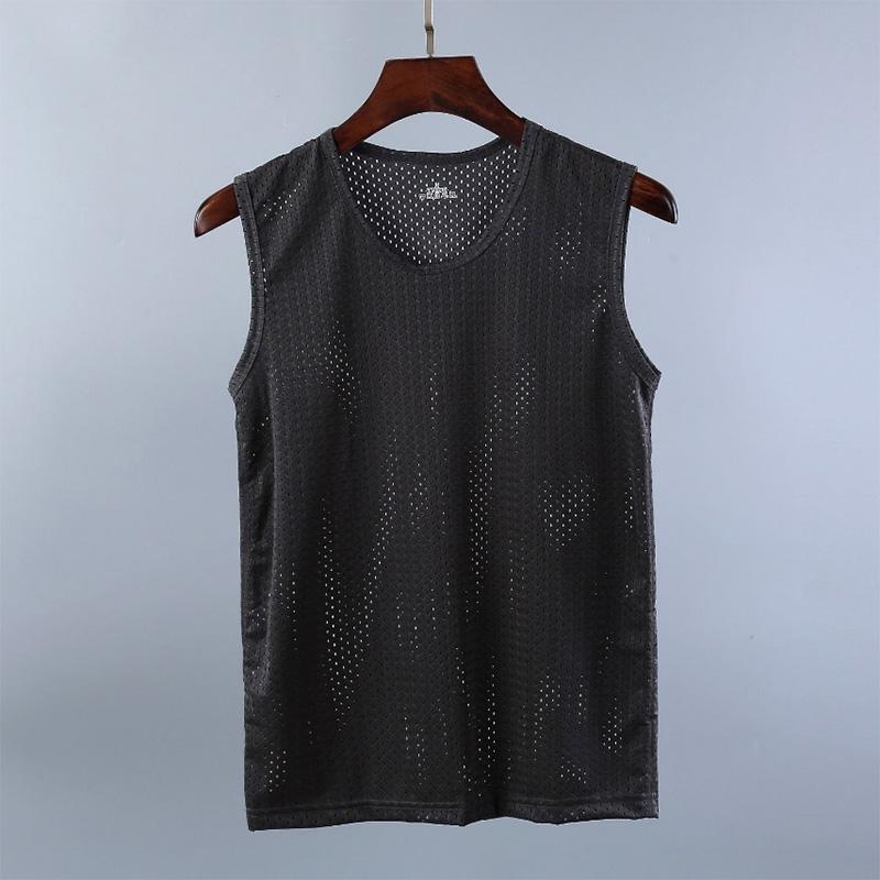 Mesh Vest Men's Sports Breathable Hollow Quick-drying Ice Silk Summer Sleeveless T-shirt Wide Shoulder Thin Section