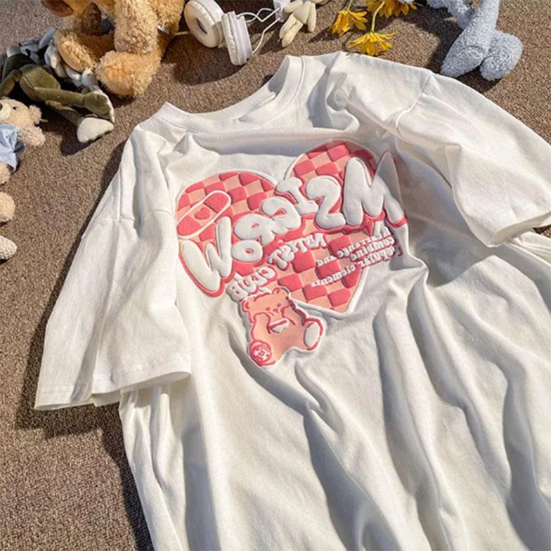 Sweet Short-sleeved Women's Summer Thin Solid Color T-shirt Women's Half-sleeved Printing Student Korean Version Loose Ins Top