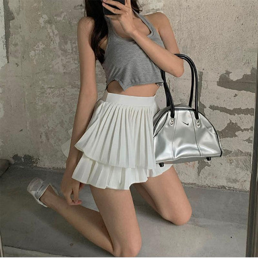 Double Layer Cake Pleated Skirt Tutu Skirt Anti-lighting Girl Shorts Skirt High Waist A-line Skirt