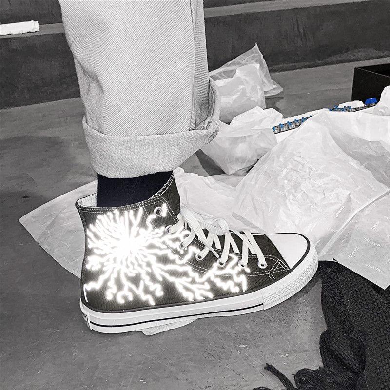 Classic Men Canvas Shoes Reflective 2020 Summer High Top Flats Men Vulcanized Shoes Factory Outlet Male Casual Shoes