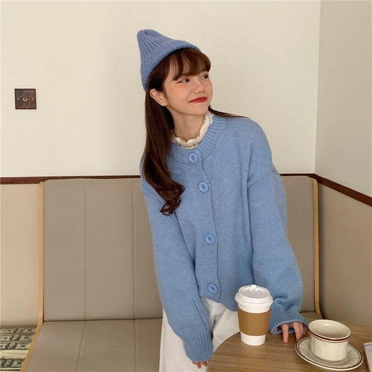 Autumn and Winter Round Neck Loose Solid Color Long-sleeved Sweater Female Student College Style All-match Blouse Sweater Women