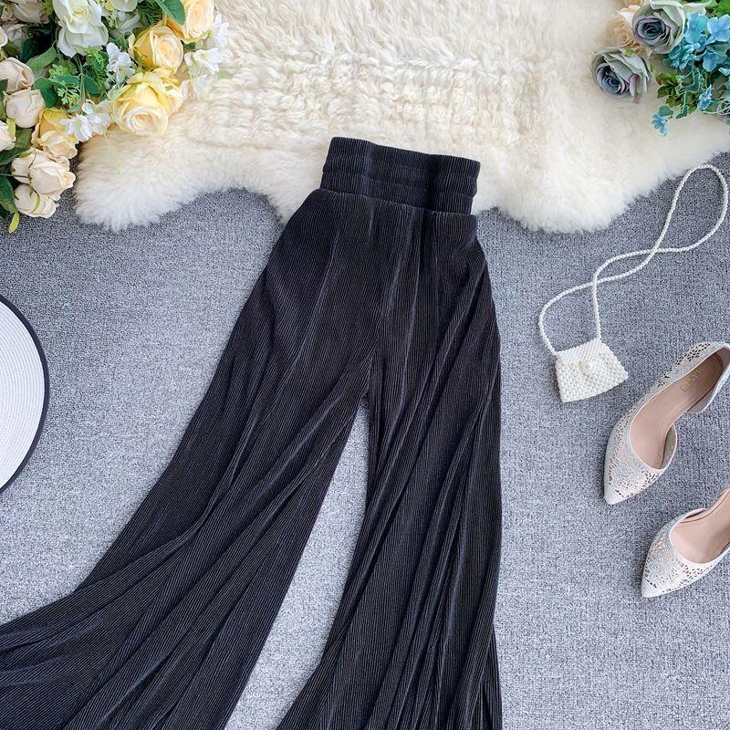 Women's Summer Wide-leg Pants Ruffled Fishtail Flared Pants Stretch Waist Pleated Air Conditioning Pants Trousers