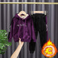Girls Gold Silk Double-faced Fleece Casual Spring, Autumn and Winter Suit Korean Version of The Two-piece Suit