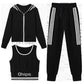 3PCS Women's Three-piece Sports Suit Korean Version Loose Student Hooded Sweater Running Trousers Breathing Vest Bra Set Girls Athletic Clothing