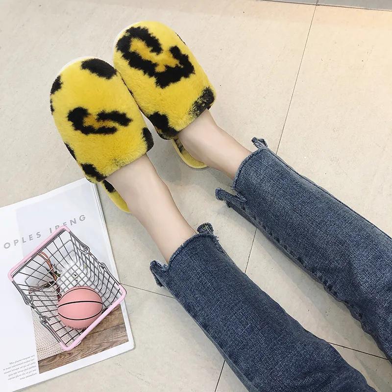 Winter Slippers for Women Leopard Fashion Plus Size Cotton Slide Warm Non Slip Indoor Slipper Fur Soft Shoes Fashion Lady Slippers