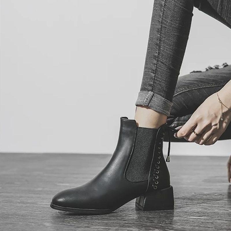 Boots Short Boots Women's Thick Heel Mid-heel Summer Spring and Autumn Plush Boots Section Martin Boots