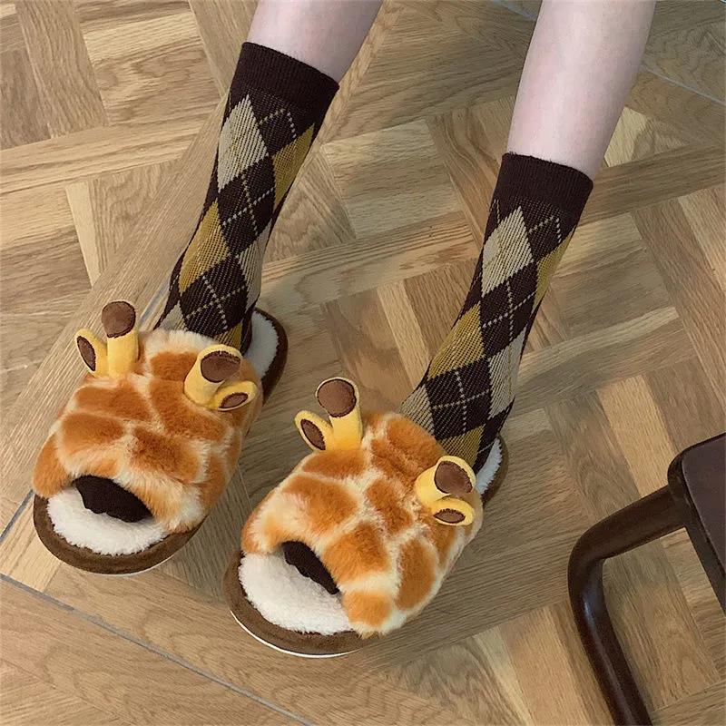 Autumn and Winter Cute Little Antler Cotton Slippers Warm Flat Shoes Indoor Non-slip Cotton Shoes Soft Shoes