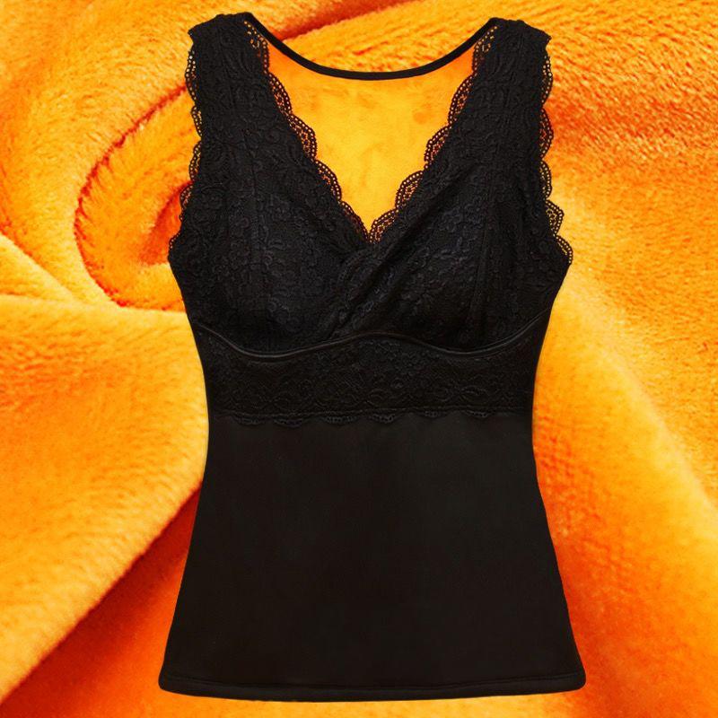 Two-layer Thickening Winter Ladies Warm Vest Women Plus Velvet Padded Vest Large Size Lace Base Underwear No Need To Wear A Bra