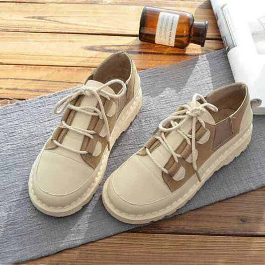 Flat Shoes Women's Soft-soled Comfortable Handmade Shoes Literary Fan Color Matching Single Shoes Low-top Shoes
