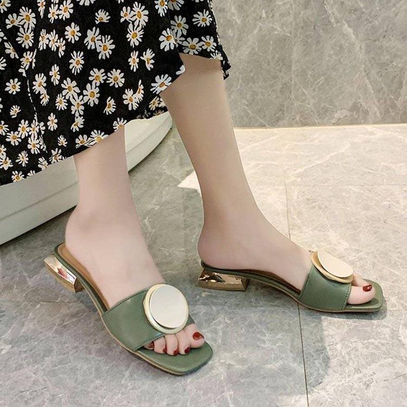 Size 35-39 Women All-match Shiny Slippers Outdoor Diamond High Heels Bohemian Beach Wear-resistant Non-slip Office Lady A-word Sandals