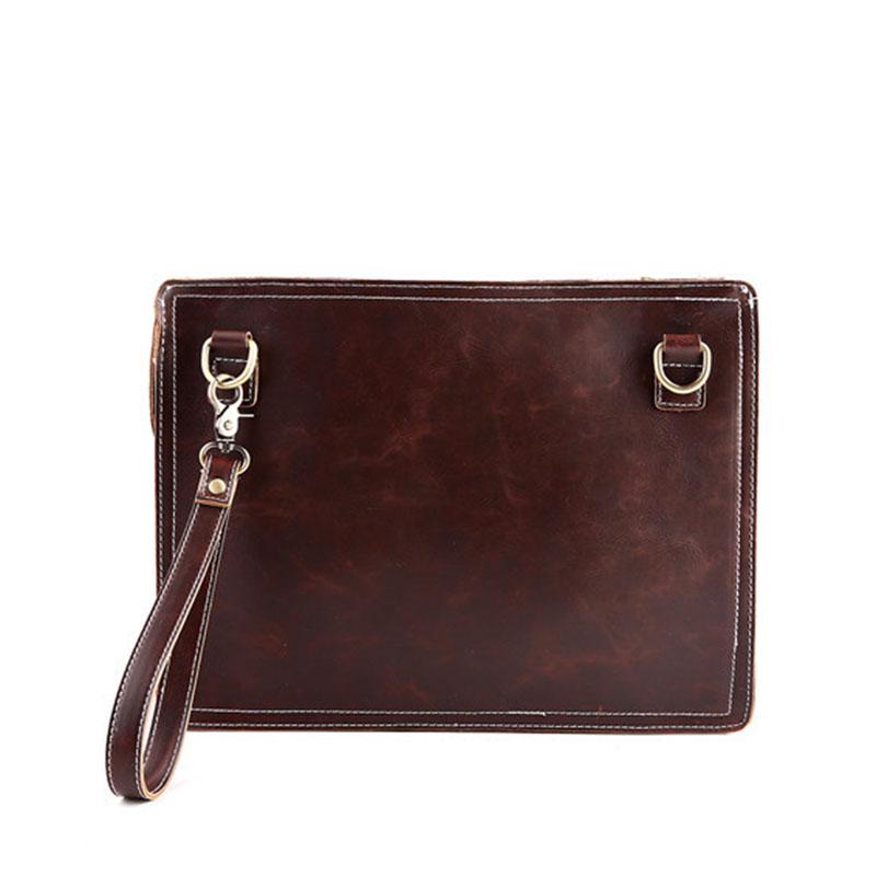 Business Briefcase Men Simple Leather Zipper Crossbody Bags Waterproof Shoulder Computer Bag Handbag