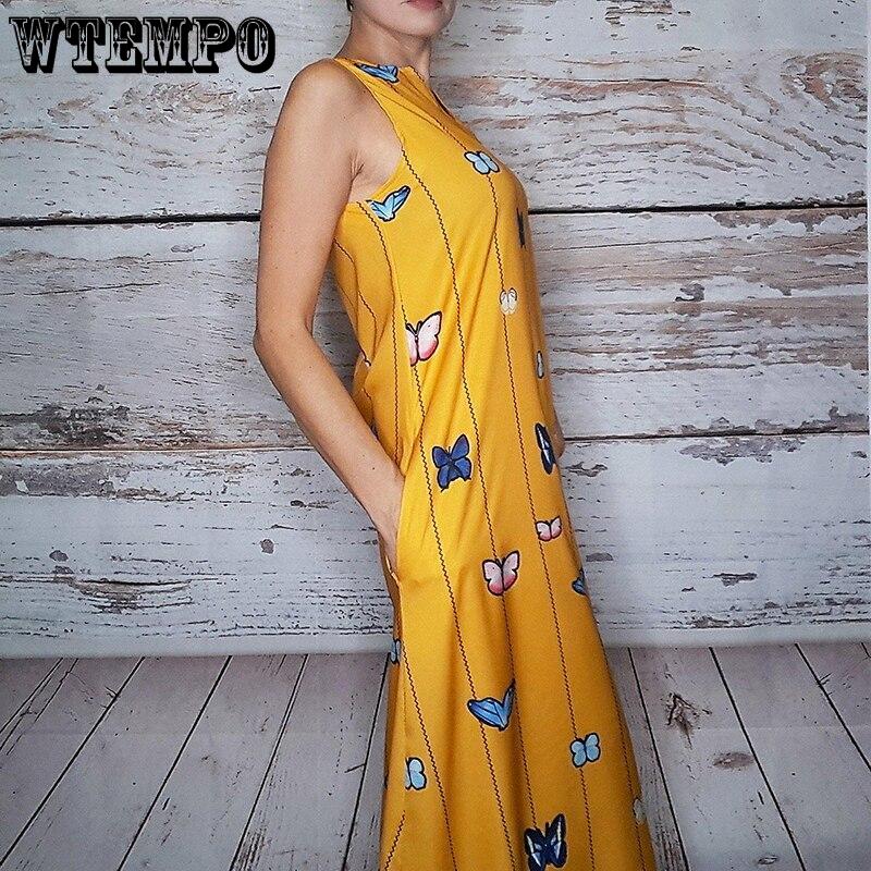 Long Boho Dress Women Butterfly Printed Summer Sleeveles V Neck Plus Size Dresses Maxi Casual Loose Vestidos