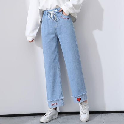 Women's Jeans High Waist Slim Straight Leg Pants Spring Students Korean Loose Slim Wide Leg Pants