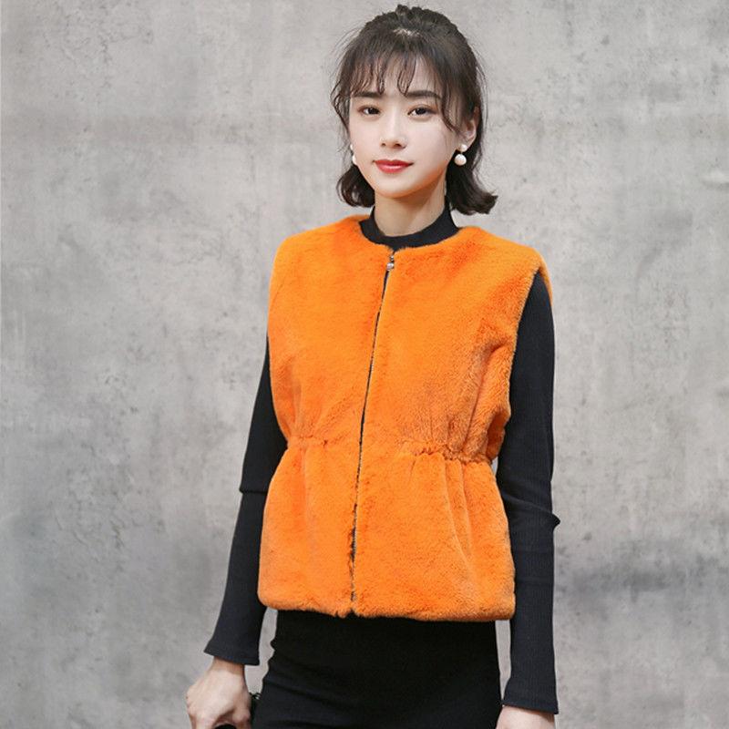 Faux Fur Autumn and Winter Warm Vest Ladies Drawstring Waist Plus Fluff Warm Vest Soft and Comfortable Jacket