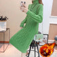 Spring and Autumn New Style Plus Velvet Padded High-neck Over-the-knee Sweater Women Loose Mid-length Knit Sweater and Long Dress