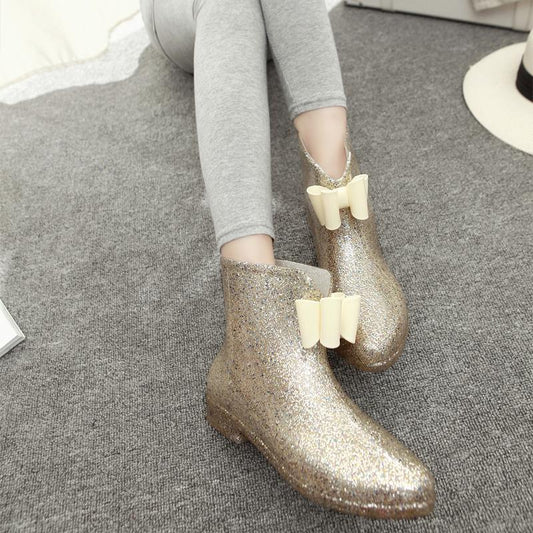 Rain Boots Women's Rain Boots Non-slip Adult Water Shoes Short Tube Plus Velvet Water Boots Ladies Mid-tube Rubber Shoes