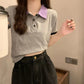 Women's Summer Short Sleeve T-Shirts Polo Collar Cropped Tops Women