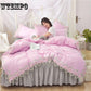 Princess Style Duvet Cover Set Cotton Bedding Sets Girls Cute Lace Bed Skirt Bedding Sets