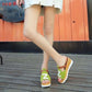 Fish Mouth Sandals and Slippers Women's Summer Frosted Leather Color Matching Thick-soled Sponge Cake Lazy One-word Drag Wedge High-heeled Sandals