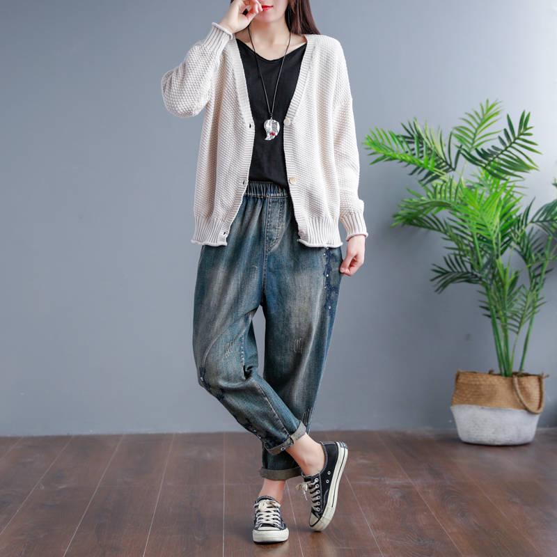 Women Sweater Chunky Knitted Cardigan Loose Single-breasted Solid Color Knit Cardigan Sweater Coat