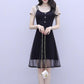 Women Summer Short Sleeve Mesh Patchwork Mid-length Slim Elegant Large Size Casual Dress
