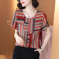 Loose Casual Top Short-sleeved T-shirt Women's Hit Color Age Thinner Summer New Irregular Striped Top Cool and Breathable
