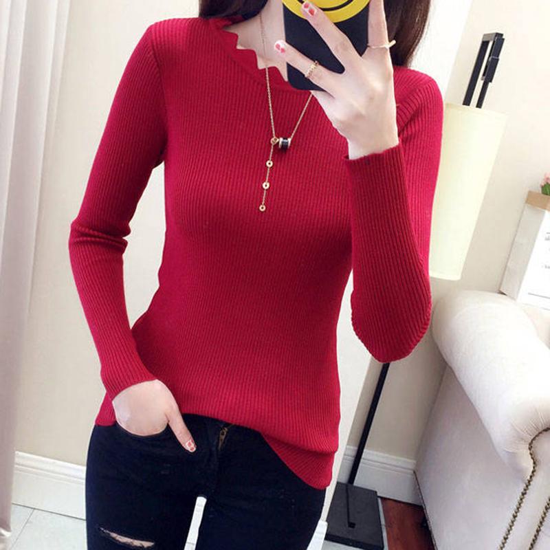 Pofulove Medium Thick Sweater Bottoming Shirt Long Sleeve Autumn Winter Pullover Slim Sweaters