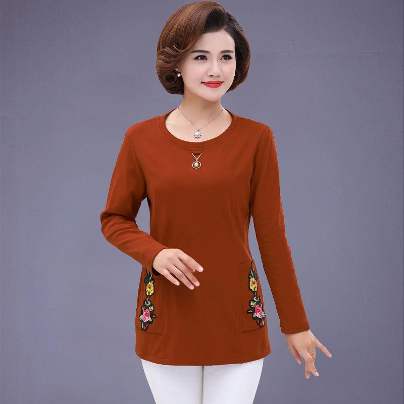 Plus Fleece Spring and Autumn Bottoming Shirt Long-sleeved Mother Wear Autumn T-shirt Top Small Shirt Middle-aged Women's Clothing