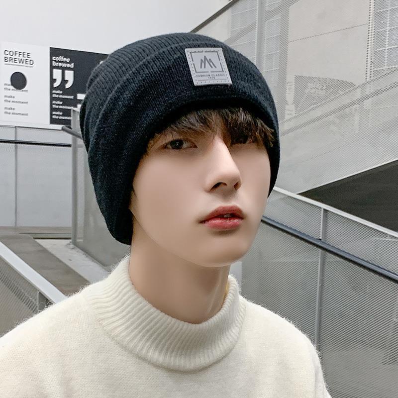 Men's Solid Color Knitted Hat Winter Plus Velvet Thick Warm Woolen Hat Korean Version of The Light Board Cold Thick Hat