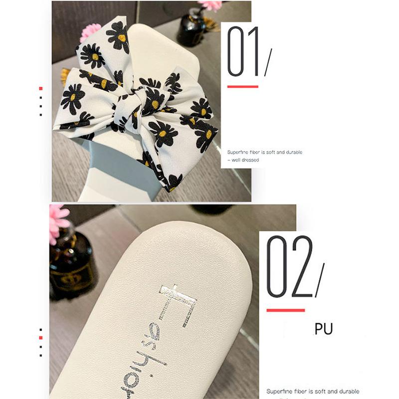 WTEMPO Slippers Women Printed Bow Square Head Flat  Indoor Non-slip  Flip Flop Beach Bedroom Home  Go Out