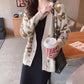 Knitted Cardigan Sweater Coat Korean Loose Leopard V-Neck Single-Breasted Student Sweater Jackets