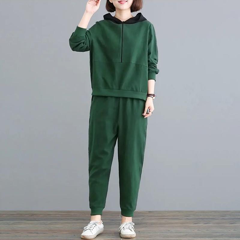 Sportswear Suit Women's Spring and Autumn Loose Hooded Hoodie Two-piece Suit Light and Comfortable Sweat-absorbent and Breathable