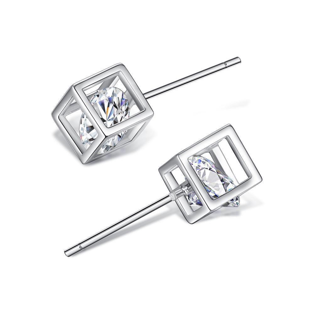 Simple Alloy Cube Zircon Stud Earrings Elegant Clear Zircon Stud Earrings for Women Girl Jewelry