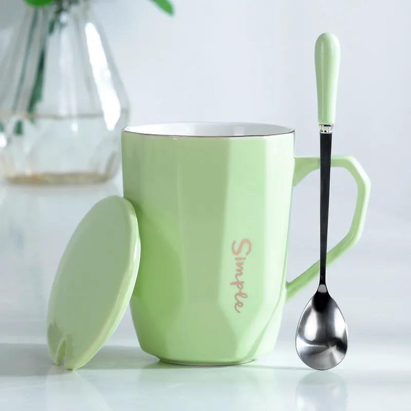 High-value Water Cup Female Student Mug Simple Coffee Cup Office Ceramic Cup with Lid Cup Home