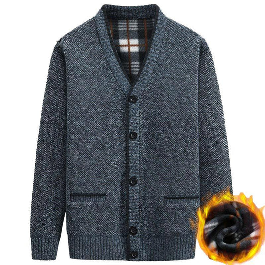 Can't Afford The Ball Winter Men's Plus Velvet Knitted Button Cardigan Sweater Warm Jacket