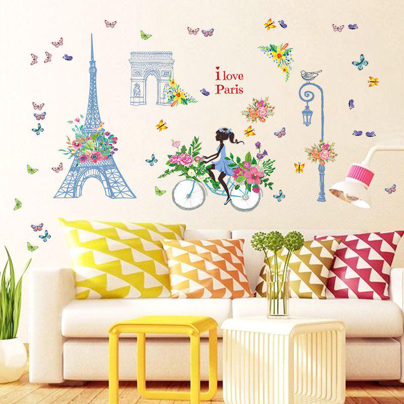 [Wall sticker] blue tower flower bike girl wall stickers for kids rooms nursery baby bedroom home de