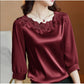 Three-quarter Sleeves Plus Size Chiffon Top Women's Embroidered Loose Round Neck Satin Mother's Belly Cover Shirt