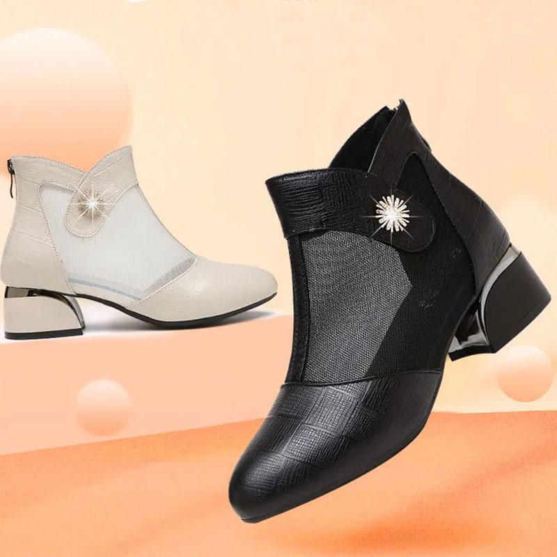 Women's Spring and Summer Thick with Hollow Breathable Mesh Toe Cap Sandals Women's Casual Shoes Work Shoes Sandals Boots Mid-heel Shoes Wedding Shoes